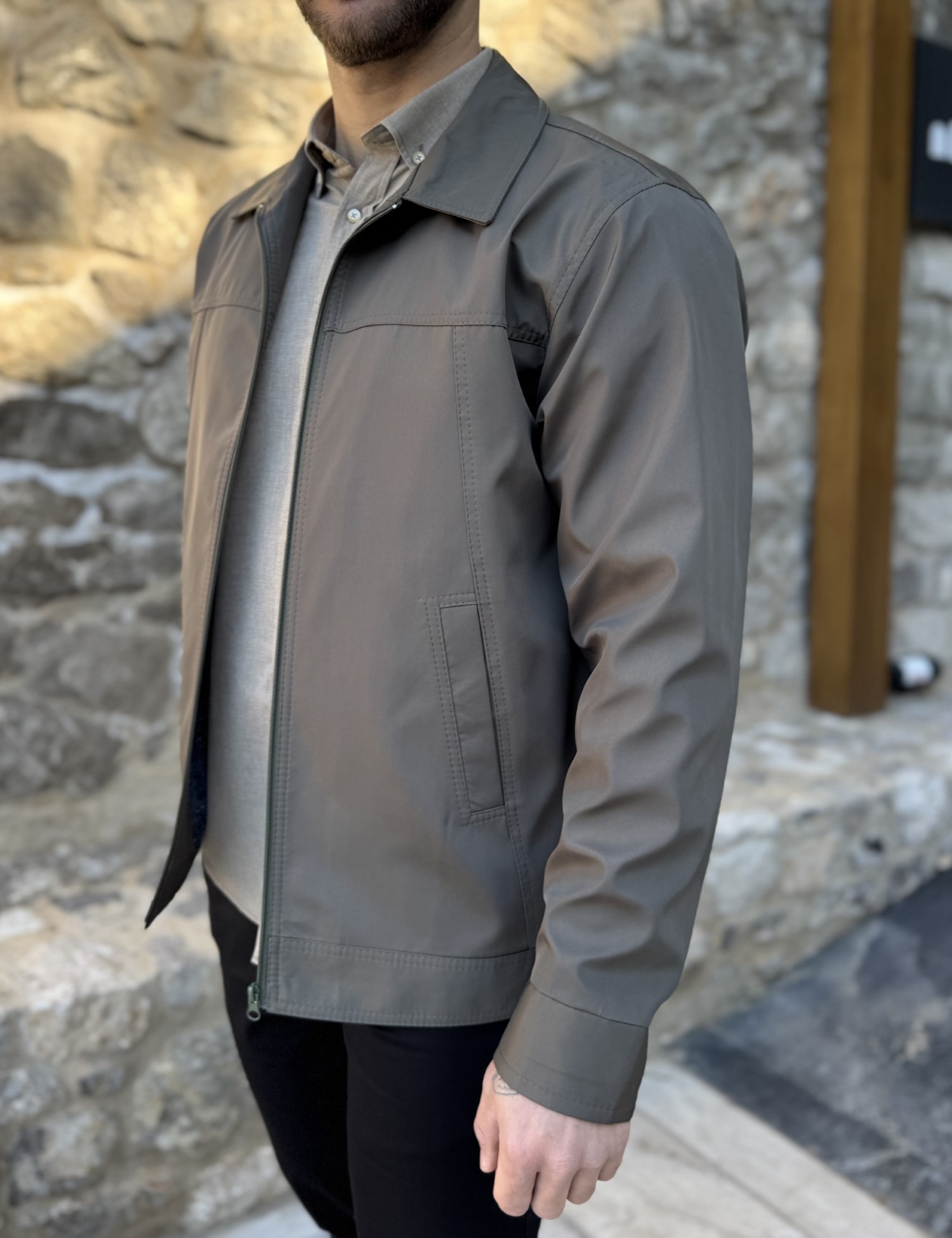 Ανδρικό λαδί ελαφρύ Jacket με γιακά D1920L φωτογραφία